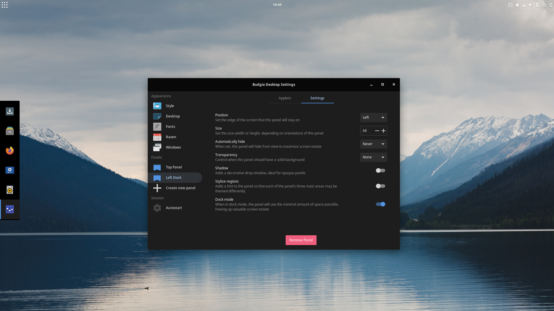 Budgie 10 5 2 Budgie Desktop Settings Remove Panel