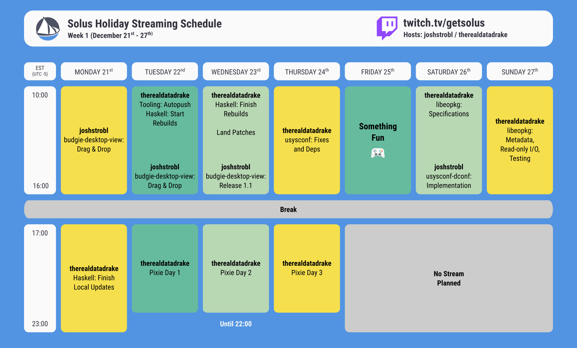 Holiday Stream Week 1