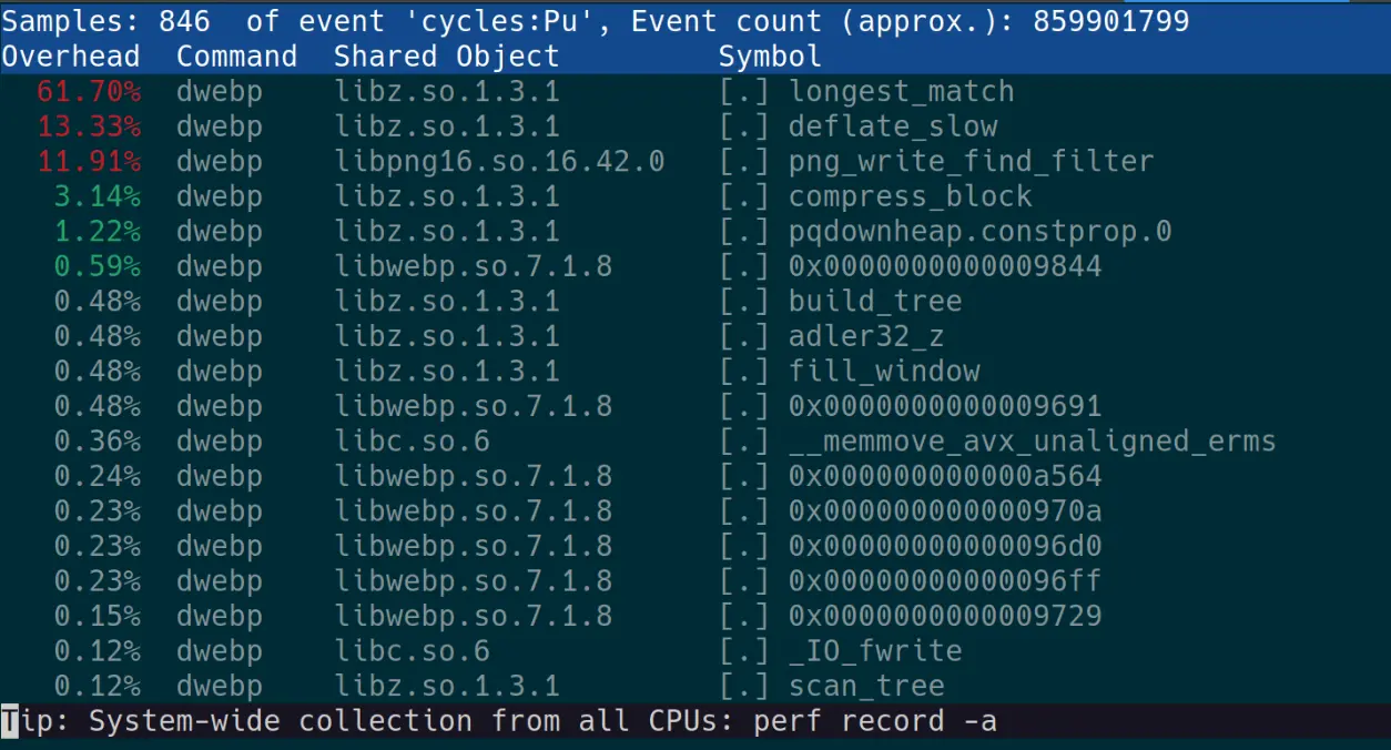 Perf report dwebp