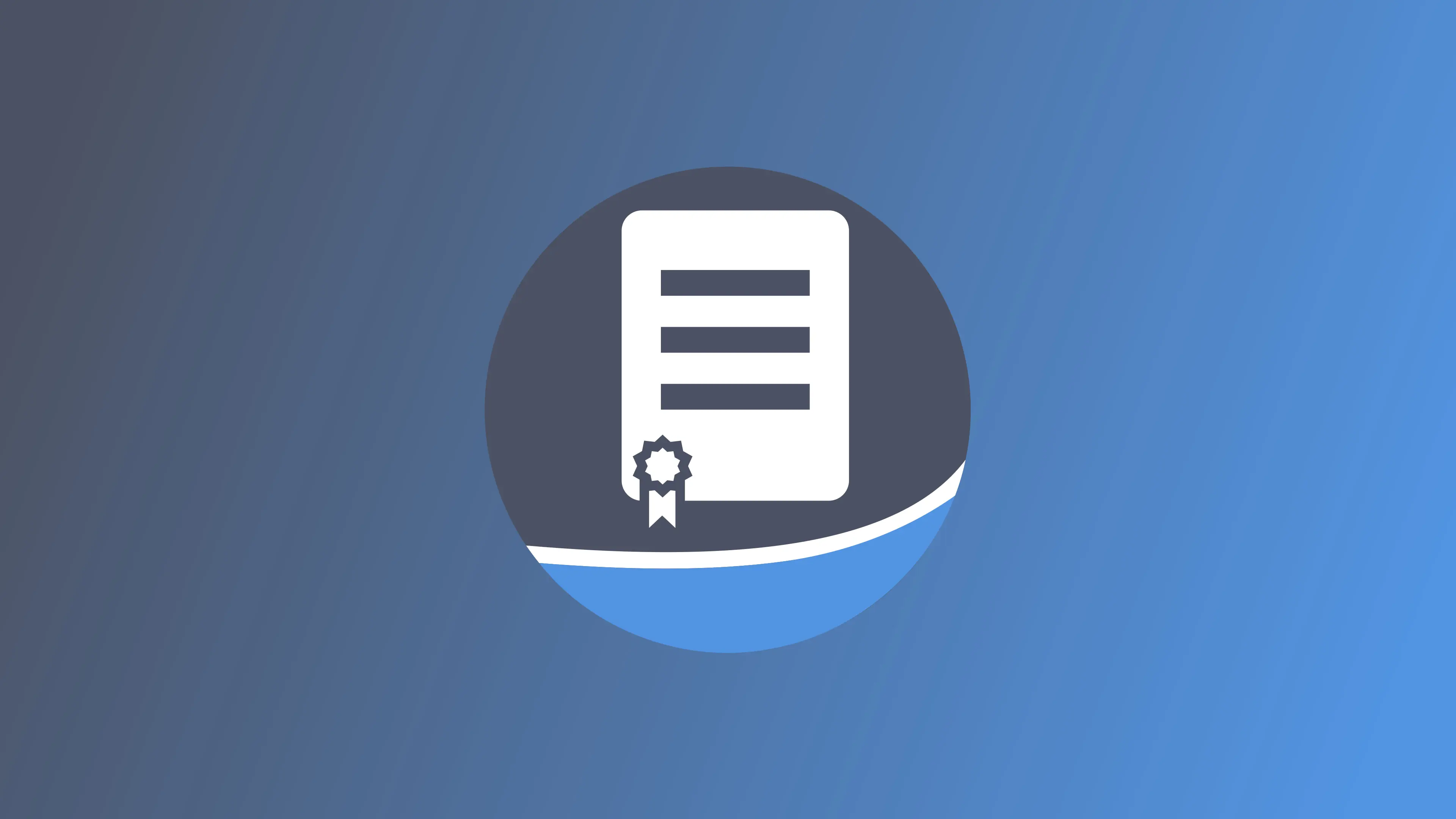 Modified Solus logo with license iconography on blue gradient background